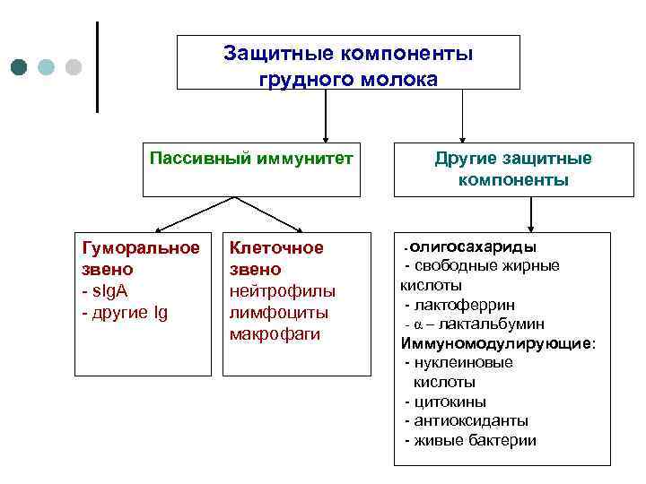 Защитные компоненты грудного молока Пассивный иммунитет Гуморальное звено - s. Ig. A - другие