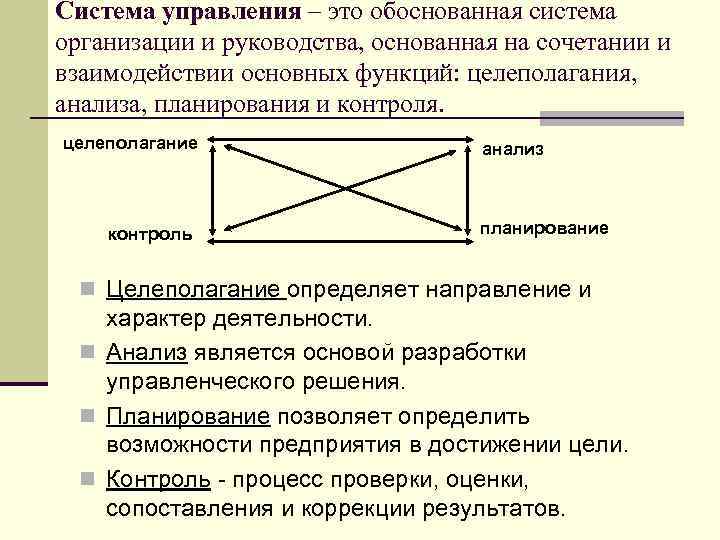 Система управления – это обоснованная система организации и руководства, основанная на сочетании и взаимодействии