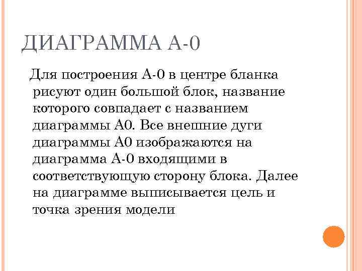 ДИАГРАММА А-0 Для построения А-0 в центре бланка рисуют один большой блок, название которого