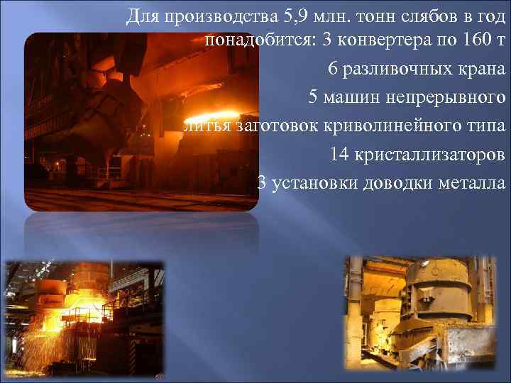 Для производства 5, 9 млн. тонн слябов в год понадобится: 3 конвертера по 160