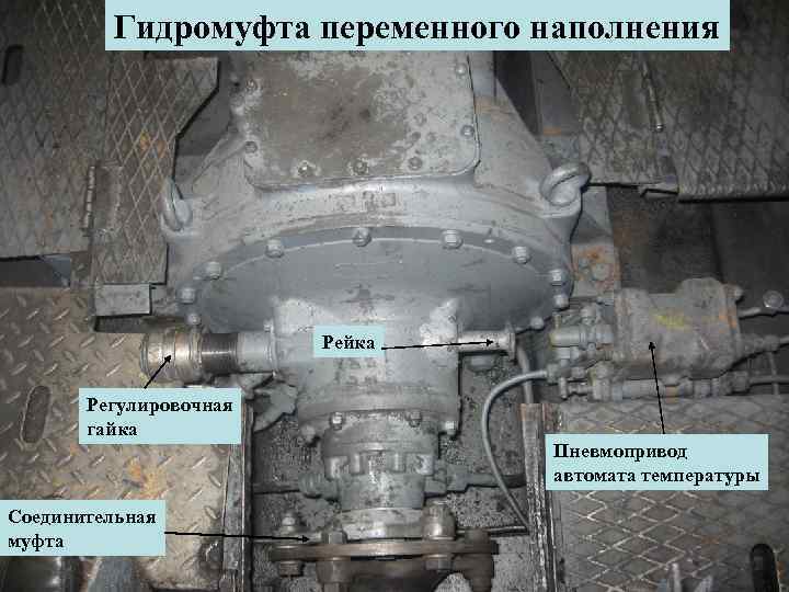 Гидромуфта переменного наполнения Рейка Регулировочная гайка Пневмопривод автомата температуры Соединительная муфта 