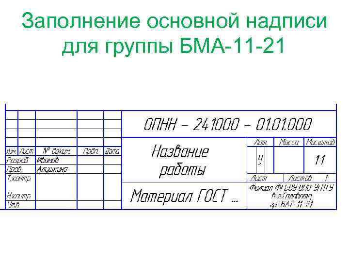 Правила заполнения основной надписи на чертеже