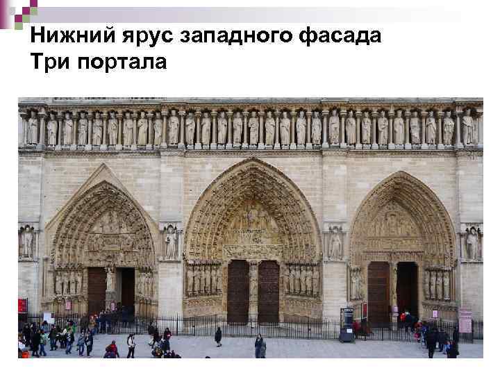 Нижний ярус западного фасада Три портала 