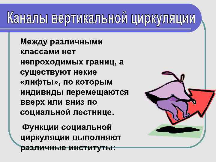 Между различными классами нет непроходимых границ, а существуют некие «лифты» , по которым индивиды