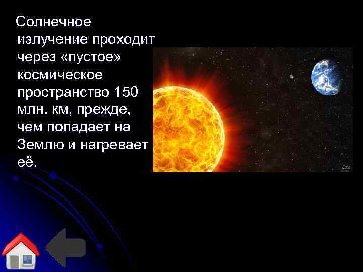 Солнечное излучение проходит через «пустое» космическое пространство 150 млн. км, прежде, чем попадает на