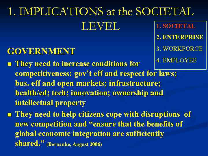 1. IMPLICATIONS at the SOCIETAL 1. SOCIETAL LEVEL 2. ENTERPRISE GOVERNMENT n n 3.