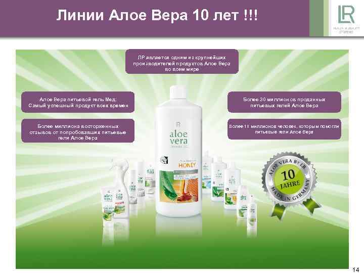 Линии 10 лет Алое Вера 10 лет !!! ЛР является одним из крупнейших производителей