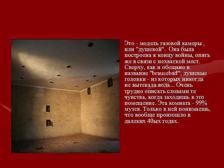  • Это - модель газовой камеры , или "душевой". Она была построена к