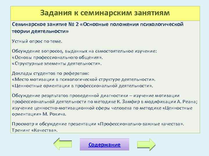 Задания к семинарским занятиям Семинарское занятие № 2 «Основные положения психологической теории деятельности» Устный