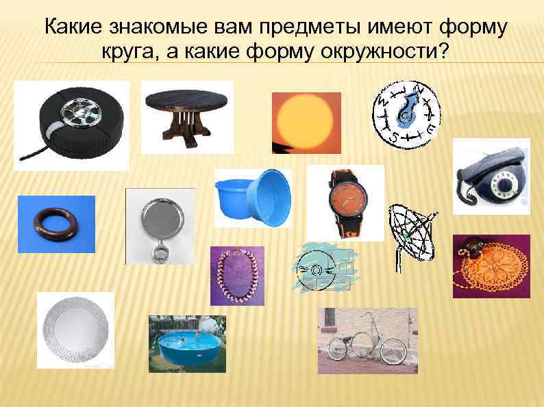 Какие знакомые вам предметы имеют форму круга, а какие форму окружности? 