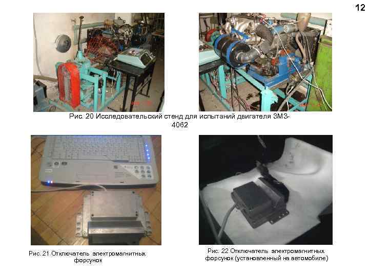 12 Рис. 20 Исследовательский стенд для испытаний двигателя ЗМЗ 4062 Рис. 21 Отключатель электромагнитных