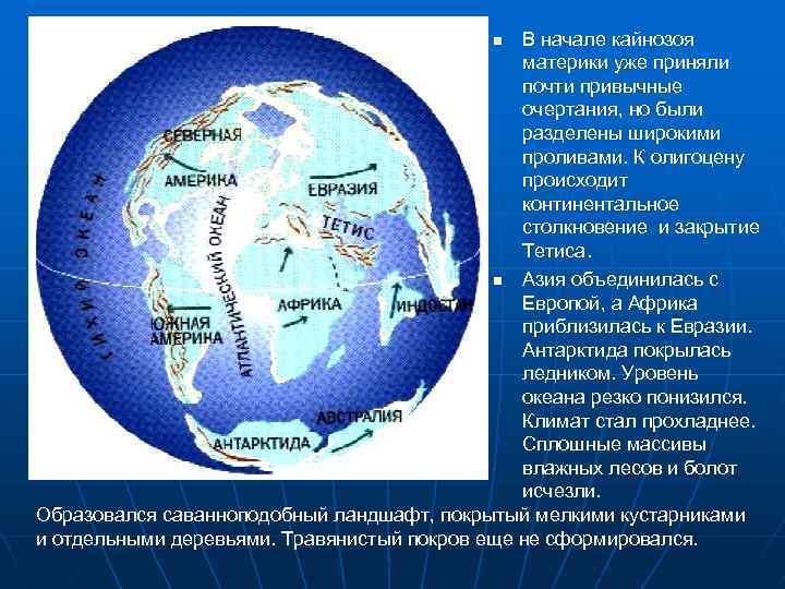 В начале кайнозоя материки уже приняли почти привычные очертания, но были разделены широкими проливами.