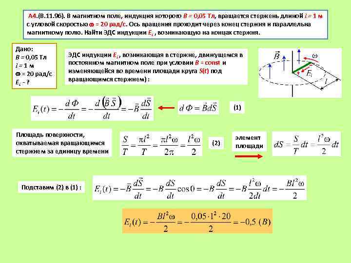 А 4. (В. 11. 96). В магнитном поле, индукция которого В = 0, 05