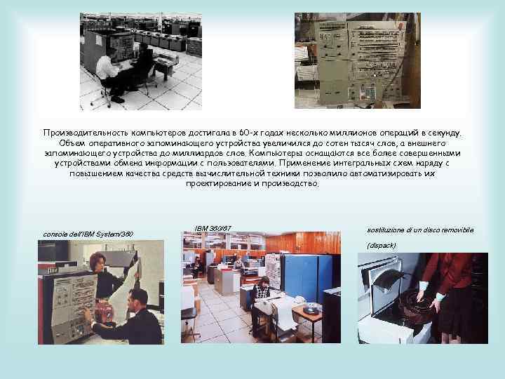 Производительность компьютеров достигала в 60 -х годах несколько миллионов операций в секунду. Объем оперативного