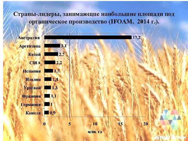 Страны-лидеры, занимающие наибольшие площади под органическое производство (IFOAM, 2014 г. ). 