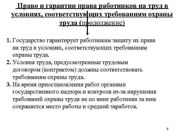 Право и гарантии права работников на труд в условиях, соответствующих требованиям охраны труда (продолжение)