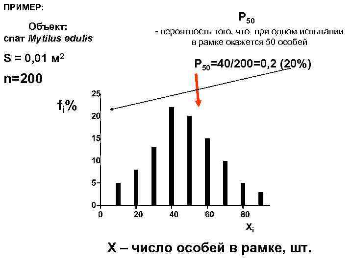 ПРИМЕР: Объект: cпат Mytilus edulis S = 0, 01 м 2 n=200 Р 50