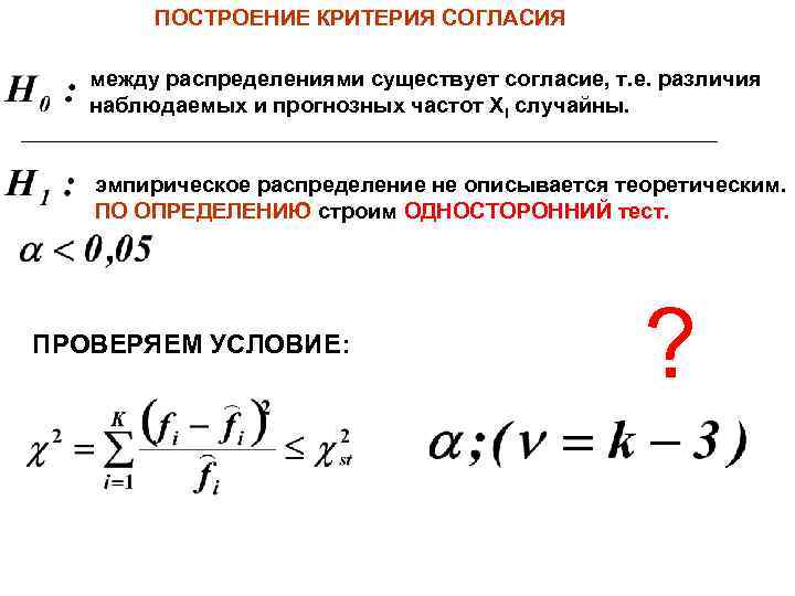 ПОСТРОЕНИЕ КРИТЕРИЯ СОГЛАСИЯ между распределениями существует согласие, т. е. различия наблюдаемых и прогнозных частот