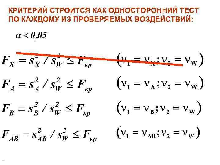 КРИТЕРИЙ СТРОИТСЯ КАК ОДНОСТОРОННИЙ ТЕСТ ПО КАЖДОМУ ИЗ ПРОВЕРЯЕМЫХ ВОЗДЕЙСТВИЙ: . 