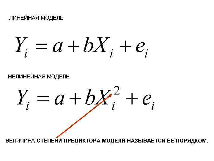 ЛИНЕЙНАЯ МОДЕЛЬ НЕЛИНЕЙНАЯ МОДЕЛЬ ВЕЛИЧИНА СТЕПЕНИ ПРЕДИКТОРА МОДЕЛИ НАЗЫВАЕТСЯ ЕЕ ПОРЯДКОМ. 