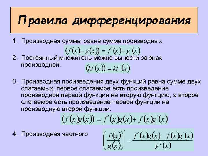 Производная суммы функций. Производная суммы правило дифференцирования. Производная суммы функций равна. Формула производных суммы двух функций. Формула производной произведения двух функций.