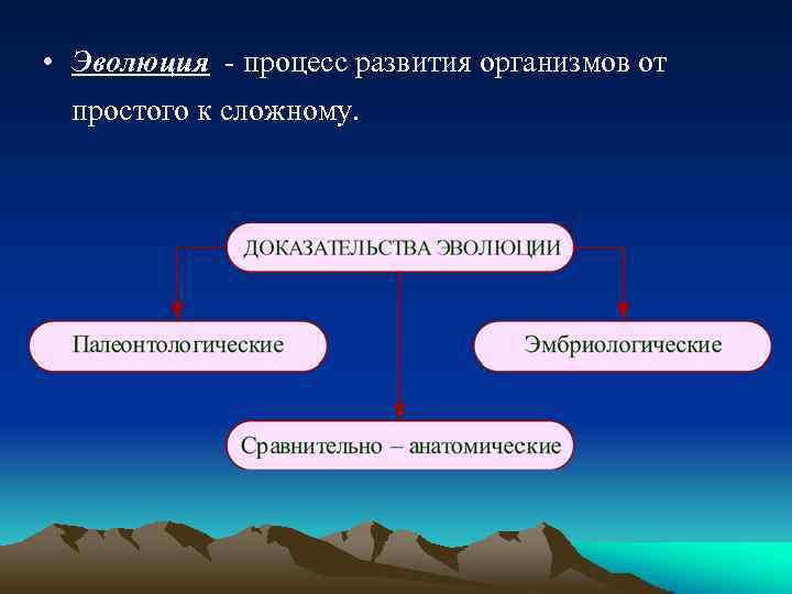  • Эволюция - процесс развития организмов от простого к сложному. 