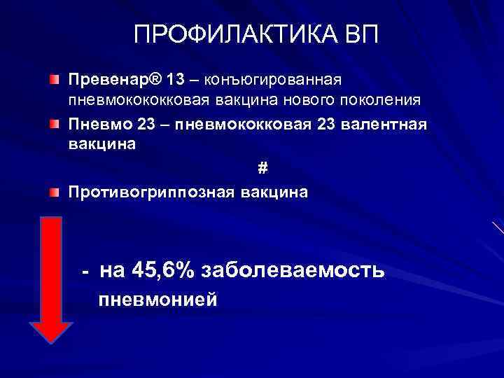 ПРОФИЛАКТИКА ВП Превенар® 13 – конъюгированная пневмокококковая вакцина нового поколения Пневмо 23 – пневмококковая