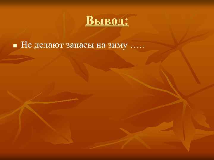 Вывод: n Не делают запасы на зиму …. . 