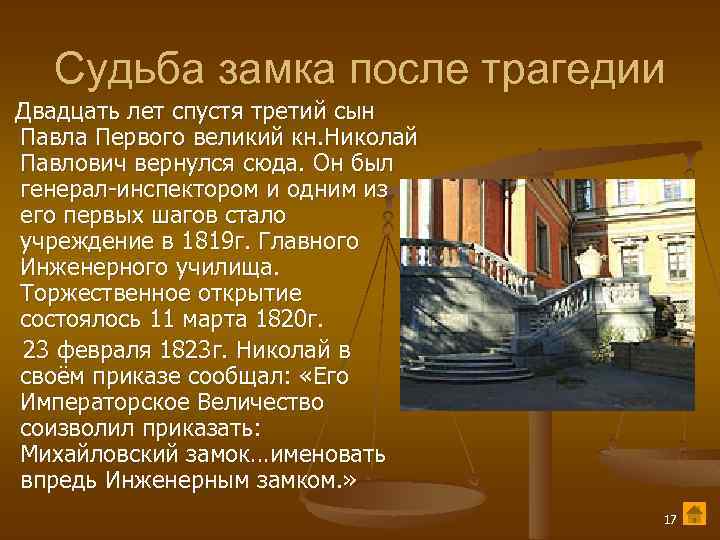Судьба замка после трагедии Двадцать лет спустя третий сын Павла Первого великий кн. Николай