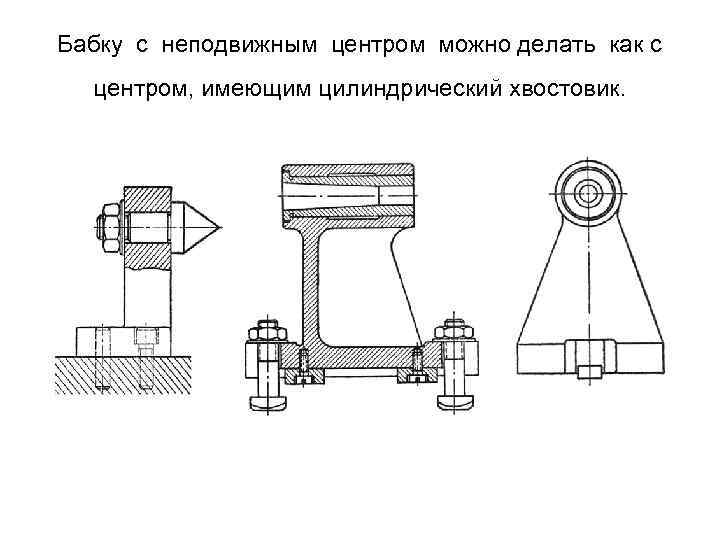 Бабку с неподвижным центром можно делать как с центром, имеющим цилиндрический хвостовик. 