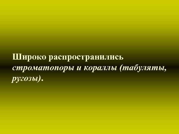 Широко распространились строматопоры и кораллы (табуляты, ругозы). 