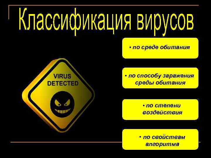  • по среде обитания • по способу заражения среды обитания • по степени