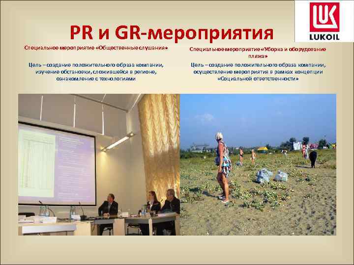 PR и GR-мероприятия Специальное мероприятие «Общественные слушания» Цель – создание положительного образа компании, изучение