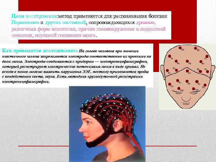 Цели исследования: метод применяется для распознавания болезни Паркинсона и других состояний, сопровождающихся дрожью, различных