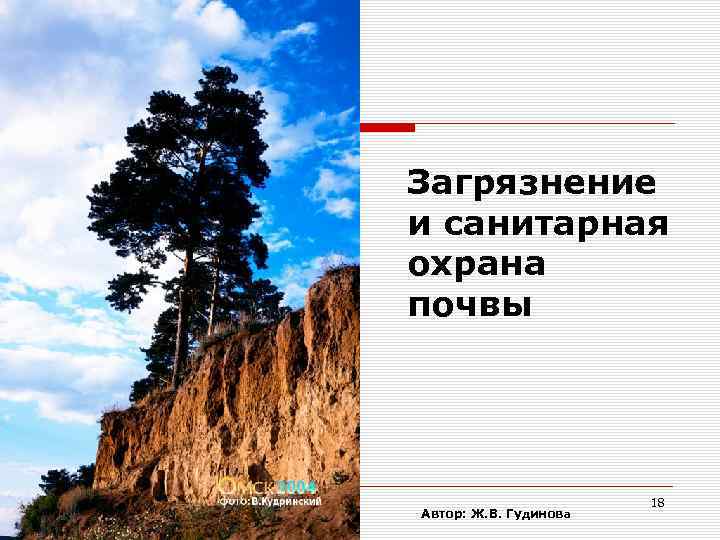 Загрязнение и санитарная охрана почвы Автор: Ж. В. Гудинова 18 