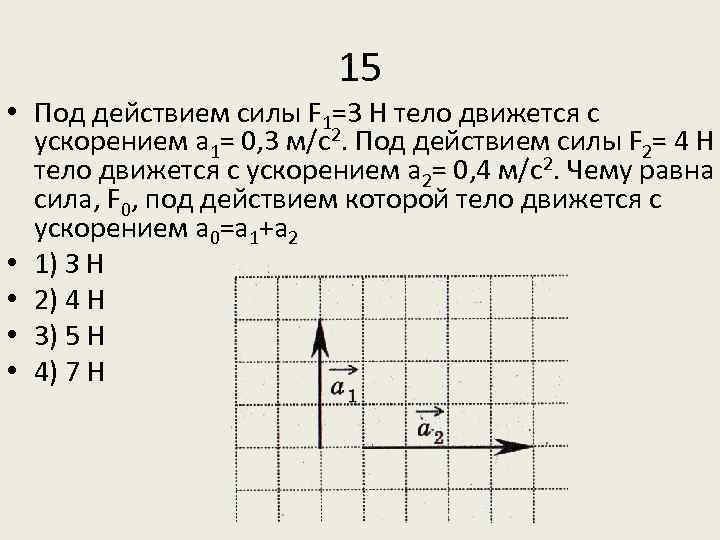 15 • Под действием силы F 1=3 Н тело движется с ускорением а 1=