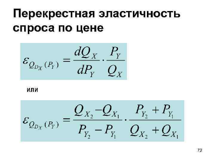 Перекрестная эластичность спроса по цене ИЛИ 72 
