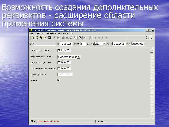 Возможность создания дополнительных реквизитов - расширение области применения системы 