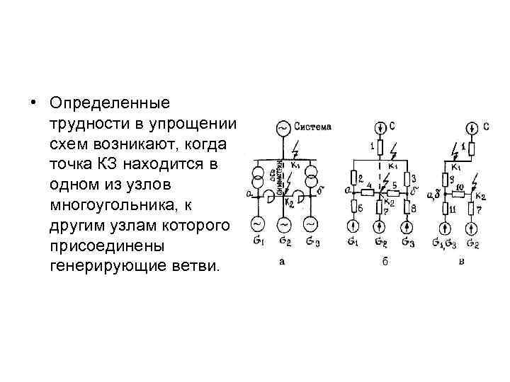  • Определенные трудности в упрощении схем возникают, когда точка КЗ находится в одном