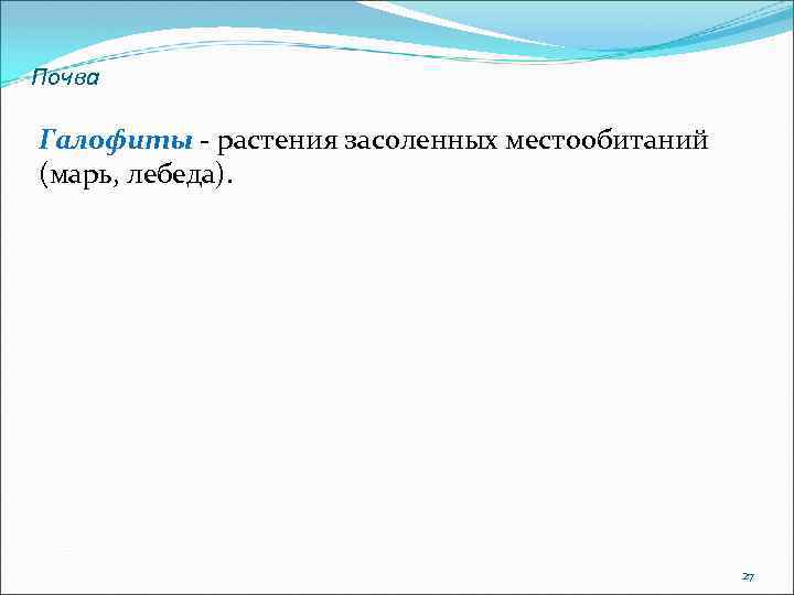 Почва Галофиты растения засоленных местообитаний (марь, лебеда). 27 