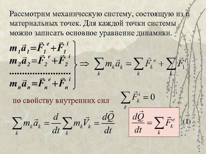 Рассмотрим механическую систему, состоящую из n материальных точек. Для каждой точки системы можно записать