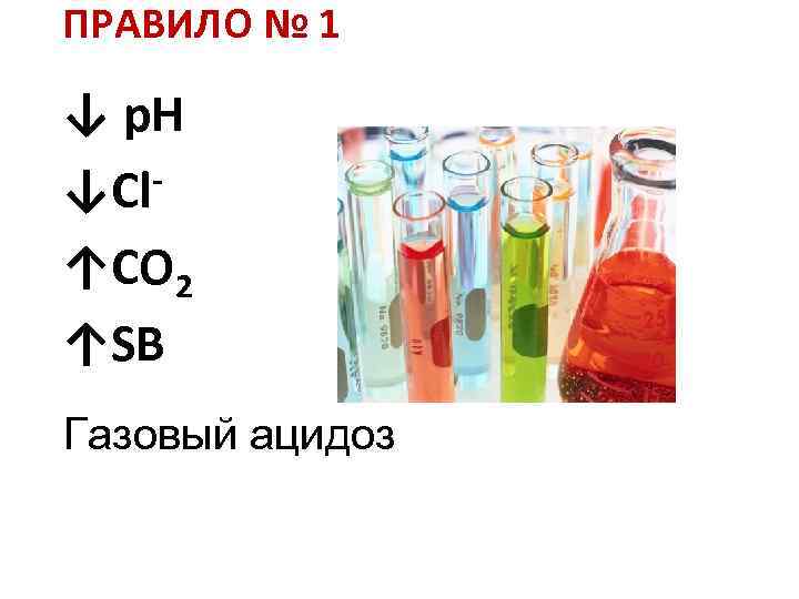 ПРАВИЛО № 1 ↓ р. Н ↓Cl↑СО 2 ↑SB Газовый ацидоз 