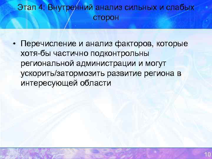 Этап 4: Внутренний анализ сильных и слабых сторон • Перечисление и анализ факторов, которые