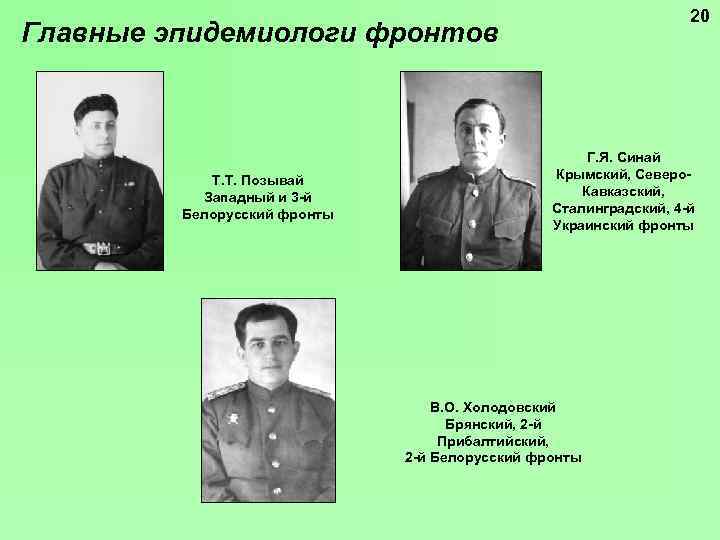 20 Главные эпидемиологи фронтов Т. Т. Позывай Западный и 3 -й Белорусский фронты Г.
