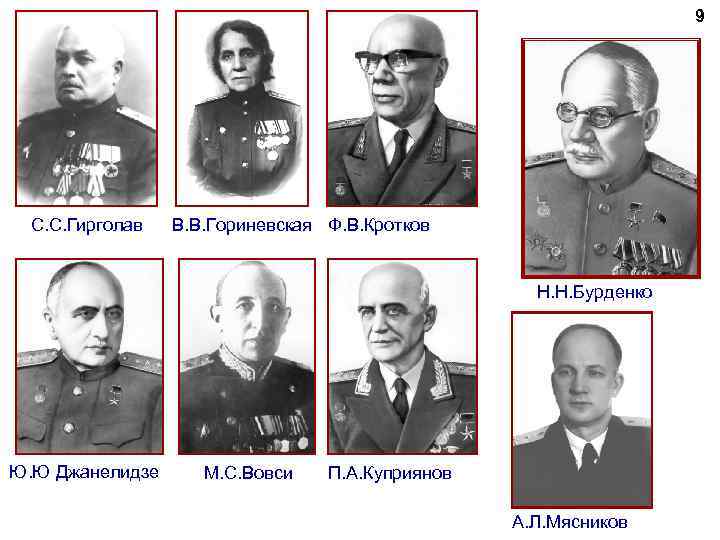 9 С. С. Гирголав В. В. Гориневская Ф. В. Кротков Н. Н. Бурденко Ю.