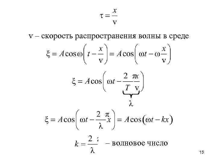 v – скорость распространения волны в среде – волновое число 15 