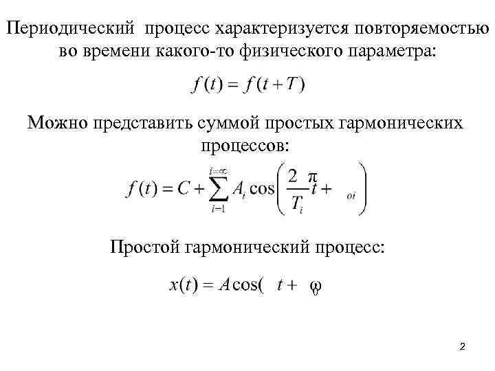 Периодический процесс характеризуется повторяемостью во времени какого-то физического параметра: Можно представить суммой простых гармонических