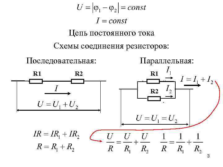 Цепь постоянного тока Схемы соединения резисторов: Последовательная: R 1 R 2 Параллельная: R 1