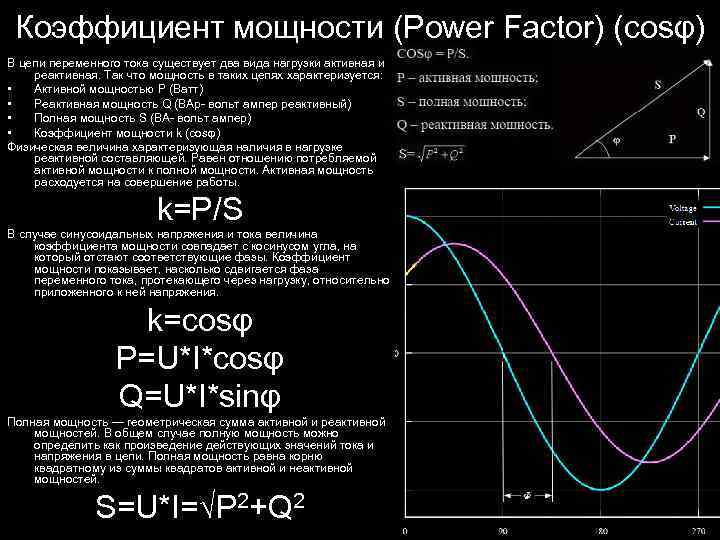 Коэффициент мощности (Power Factor) (cosφ) В цепи переменного тока существует два вида нагрузки активная