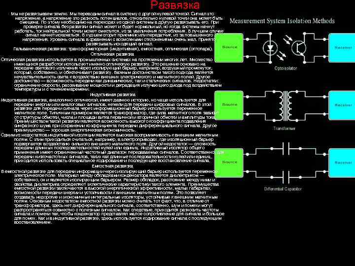Развязка Мы не развязываем землю. Мы переводим сигнал в систему с другой нулевой точкой.
